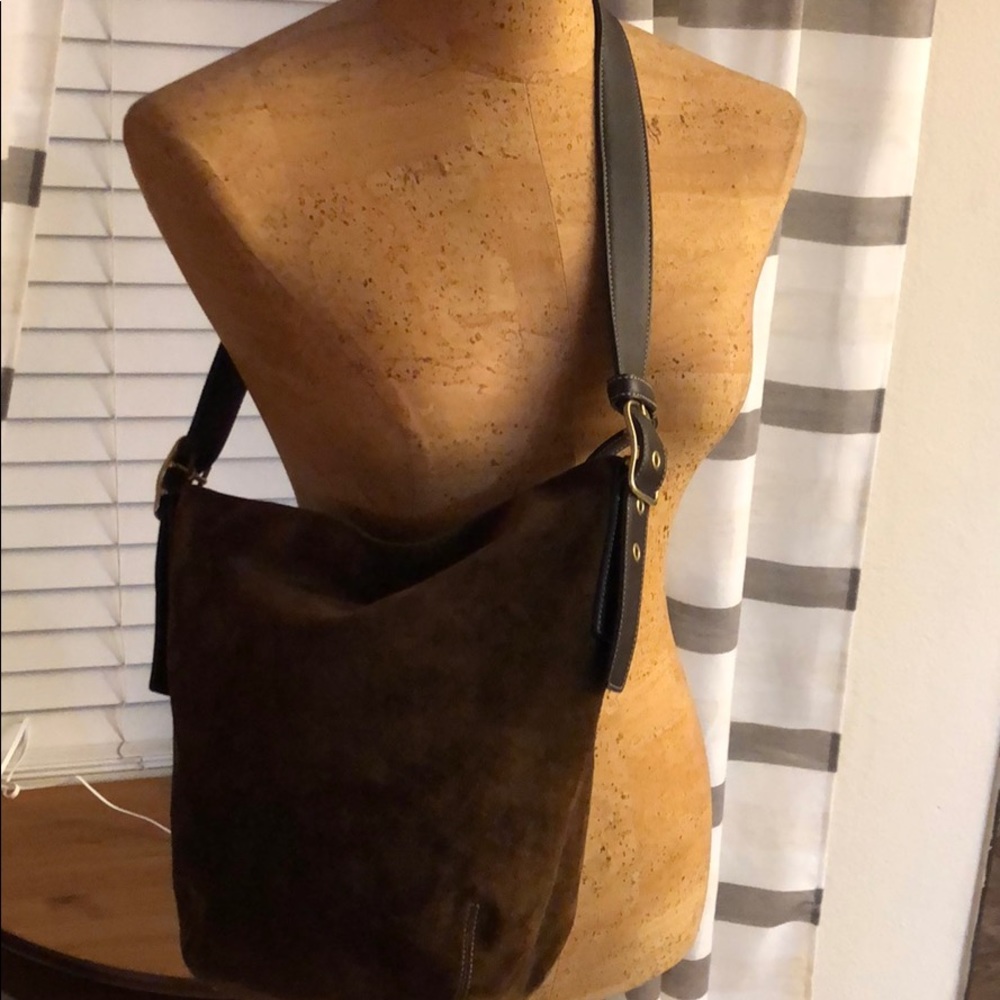 Coach Dark Brown Suede Hobo Bag